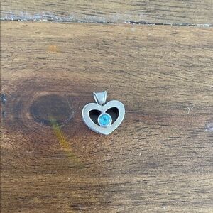 Sterling Silver Heart Pendant with “Aquamarine” Accent Stone